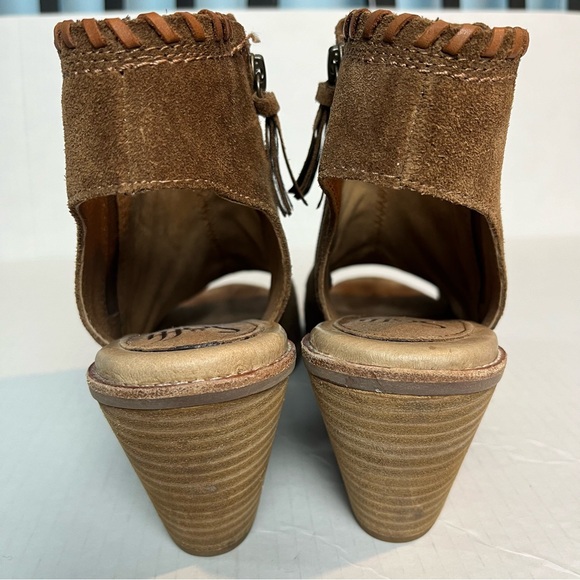 Sofft Sz 10M Suede Leather Peep Toe Block Heel Sandals Brown Boho Ankle Booties - Picture 7 of 10